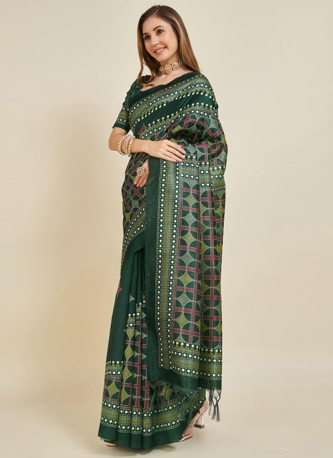 Silk Dark Green Traditional Wear Weaving Saree
